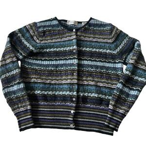 Vintage Lord & Taylor Fair Isle Lambswool Cardigan Sweater Woolrich Size Medium